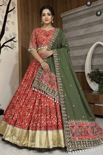 Traditional Real Mirror Work Bandhani print Ghagra Choli