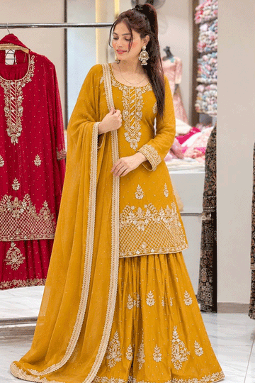 Designer Haldi Function Special Embroidery Work Sharara