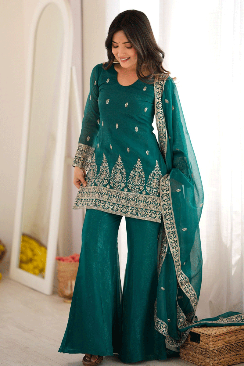 Latest Diwali Special Crunchy Silk Fabric Plazo Dress For Teenage Girl