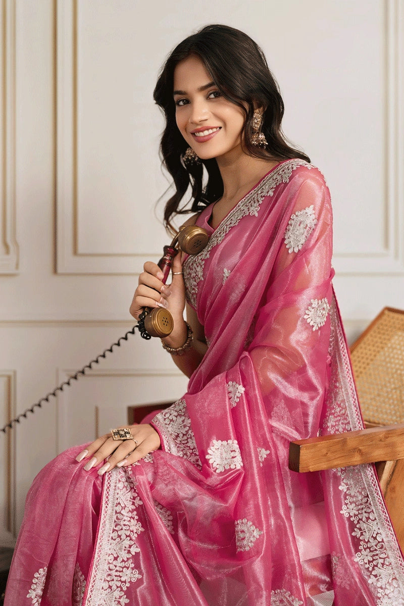 Party Wear Look In Embroidery Work Saree For Women