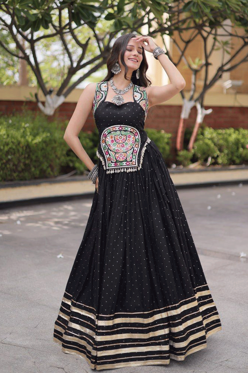 Designer Heavy Flair Black Chaniya Choli For Navratri
