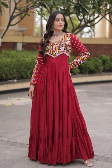 Dandiya Special Gamthi With Real Mirror Work Long Gown