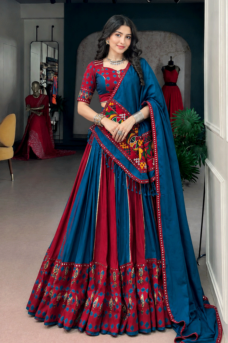 Navratri Special Traditional Gamthi Work Lehenga Choli For Women