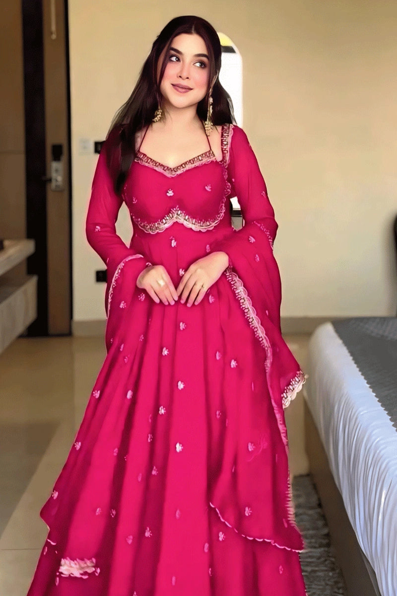 Pink Color Embroidery Work Anarkali Suit For Teenage Girl