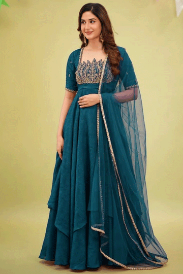 Traditional Designer Firozi Color Anarkali Dress Suit For Diwali
