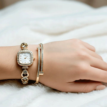 Designer Stone Work Watch Bracelet Combo