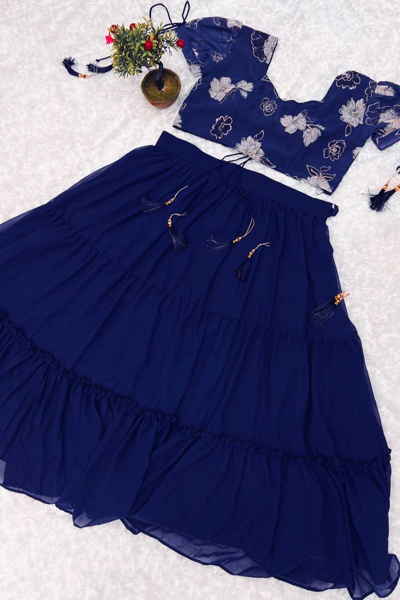 3 Layer Ruffle Crop Top Lehenga