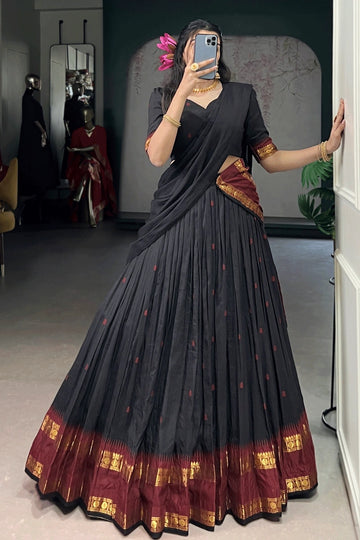 Black Color South Indian Style Half Saree For Girl