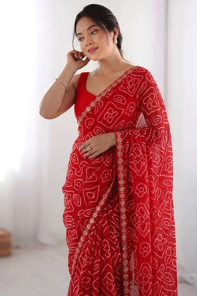 Pooja Special Bandhani Print Saree For Women