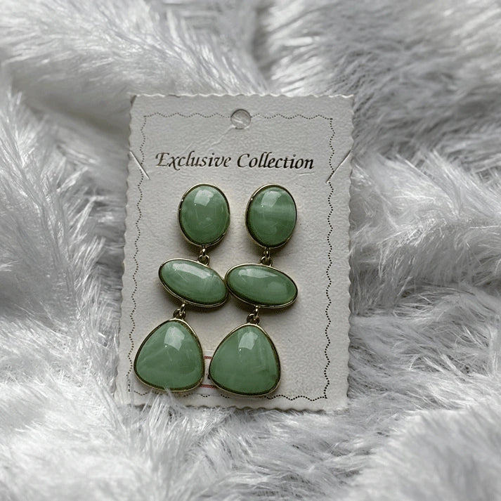 Trendy Green Stone Long Drop Earrings