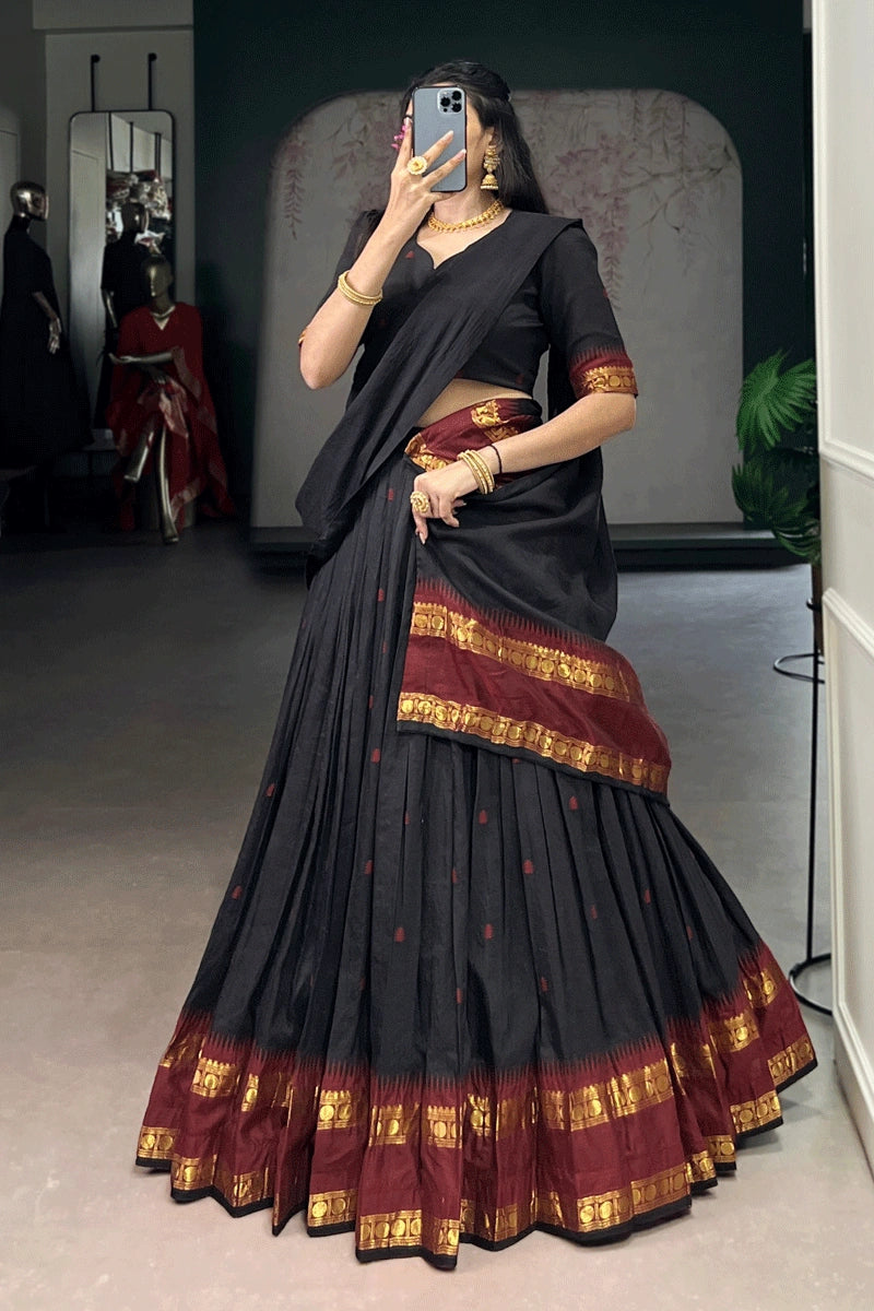 Black Color South Indian Style Half Saree For Girl