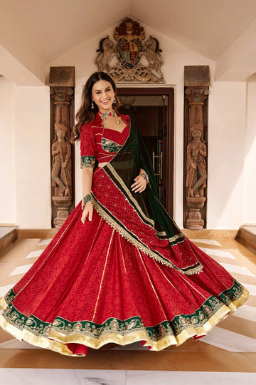 Fully Stithced Georgette Bandhej Print Red Color Chaniya Choli