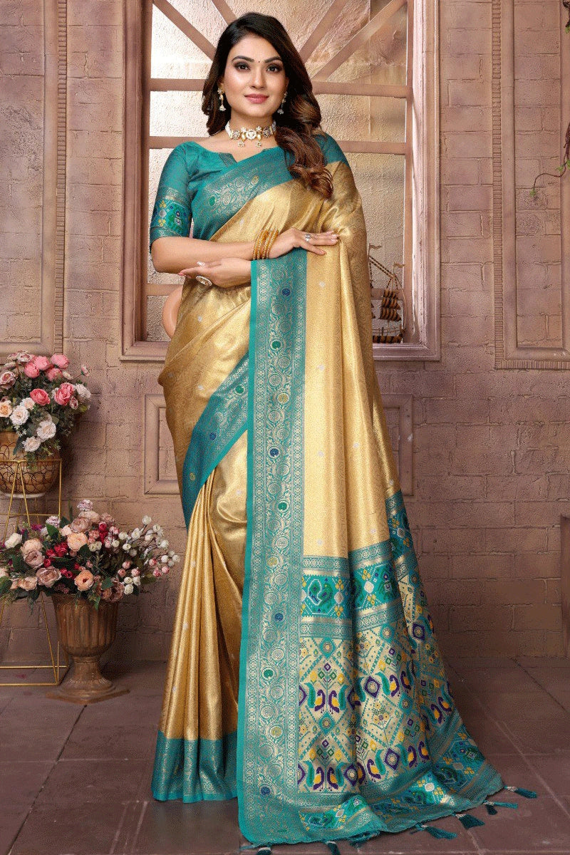 Marathi Style Yellow Color Paithani Saree