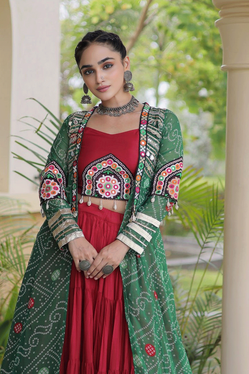 Raas Night Special Shrug With Lehenga Choli For Gen Z Girl