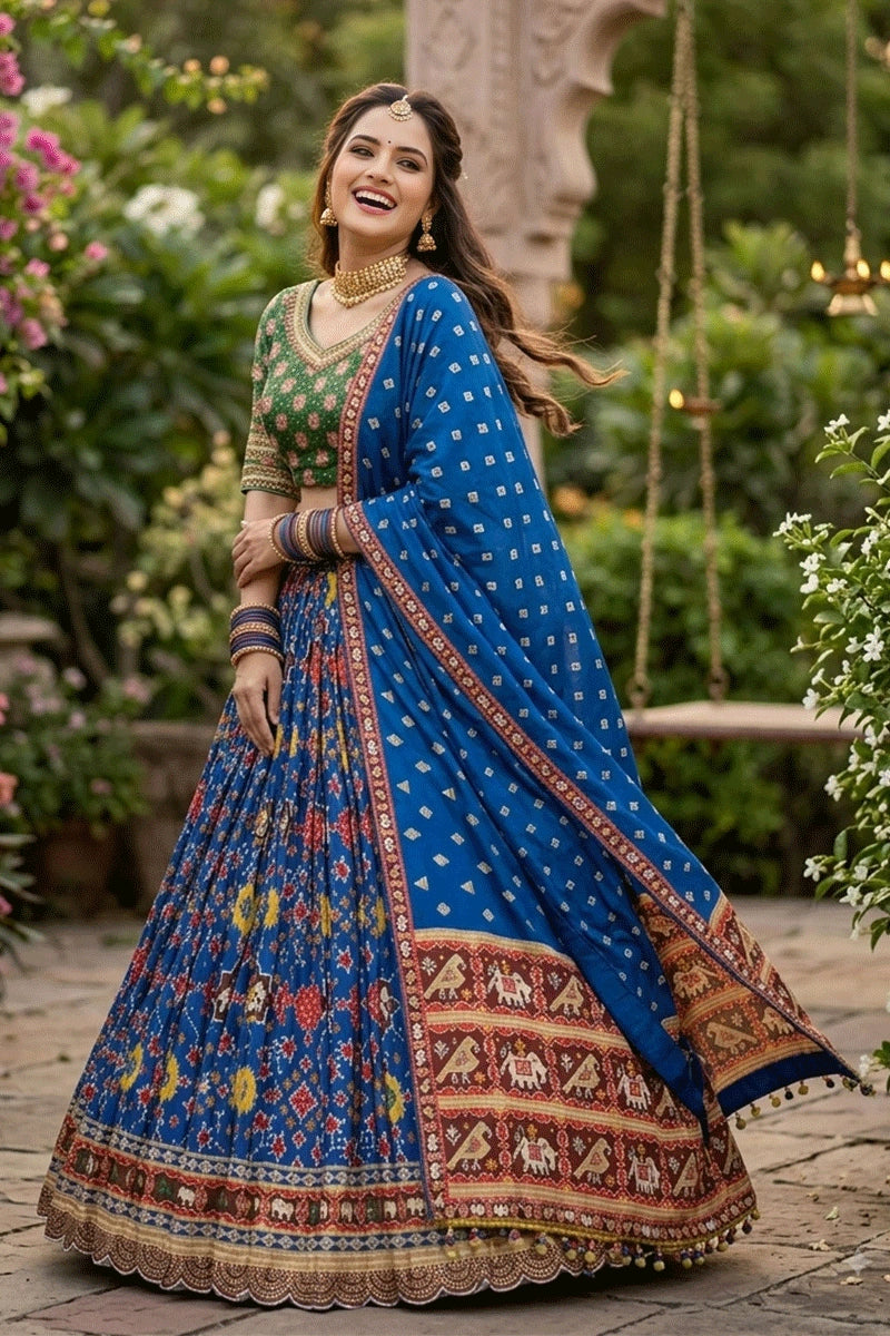Royal Blue Real Mirror Work Lehenga Choli For Navratri