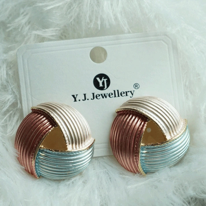Classic Round Multicolor Metallic Stud Earrings
