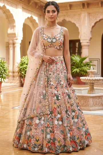 Multi Color Net Lehenga For Wedding Function