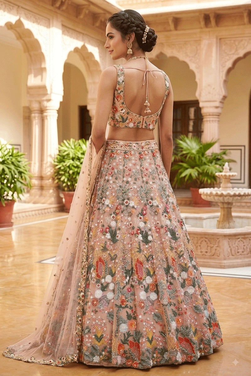 Multi Color Net Lehenga For Wedding Function