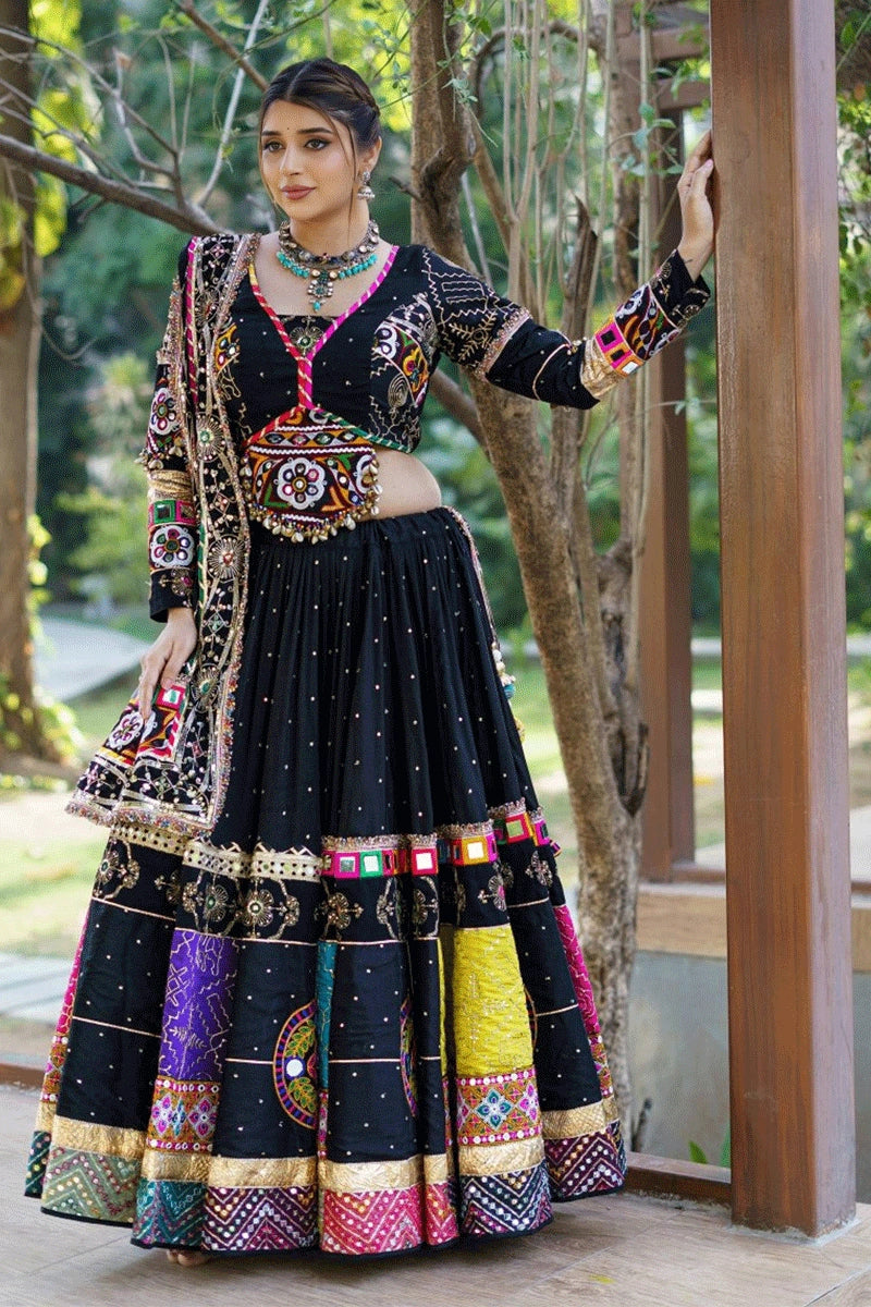 Navratri Special Black Color Real Mirror Work Chaniya Choli