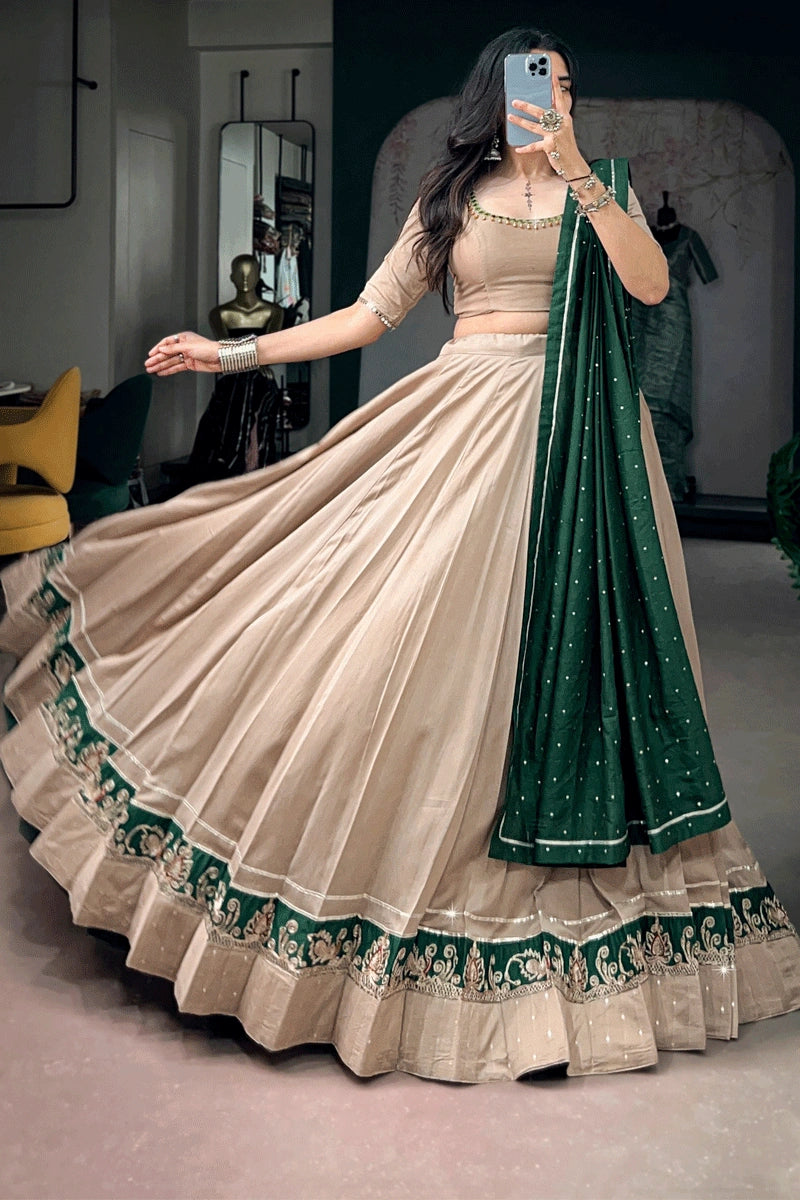 Fully Stitched Cream Lehenga Choli For Gen Z Girl
