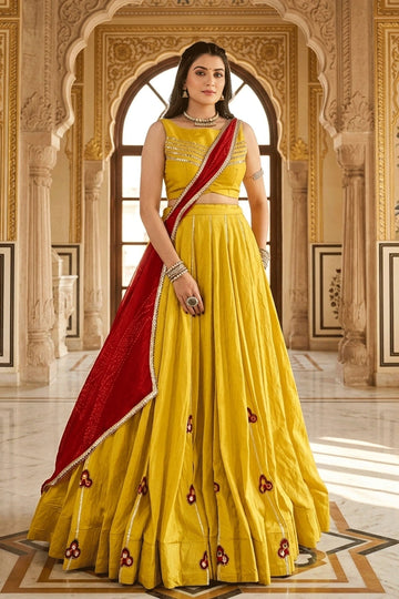 Ready To Wear Mustard Color Lehenga Choli For Haldi Function