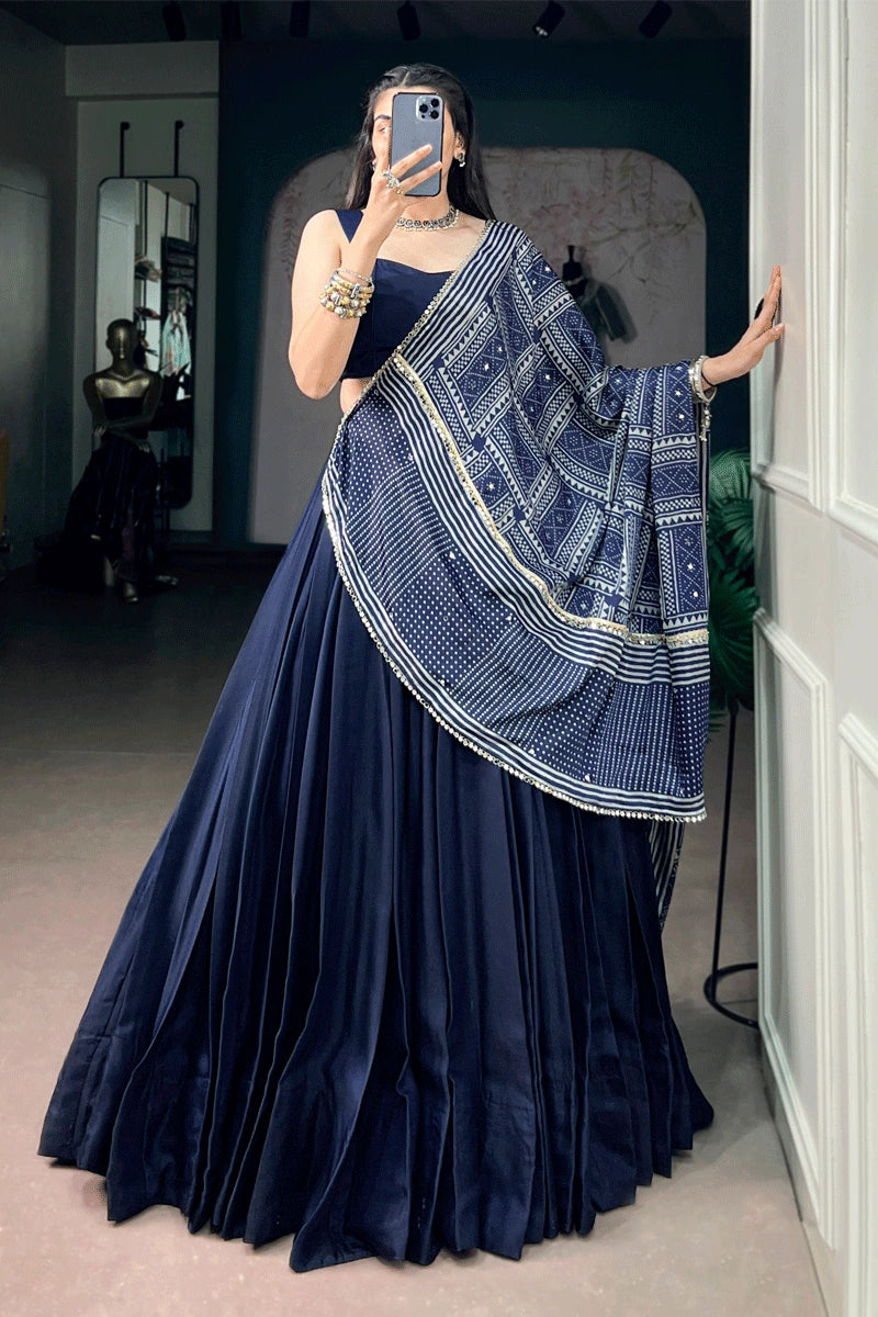 Fully Stitched Heavy Flair Navy Blue Chaniya Choli