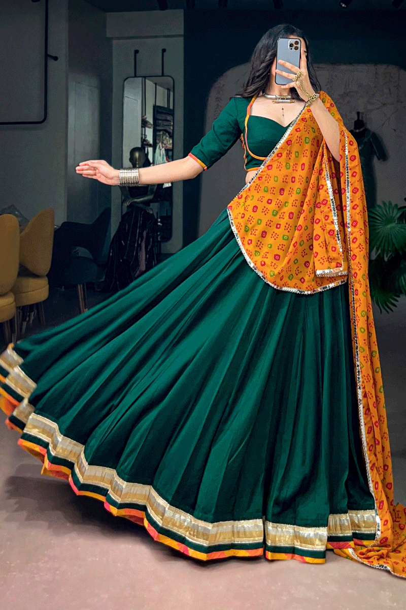 Ready To Wear Green Lehenga Choli For Navratri Garba