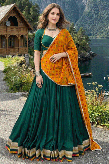 Ready To Wear Green Lehenga Choli For Navratri Garba