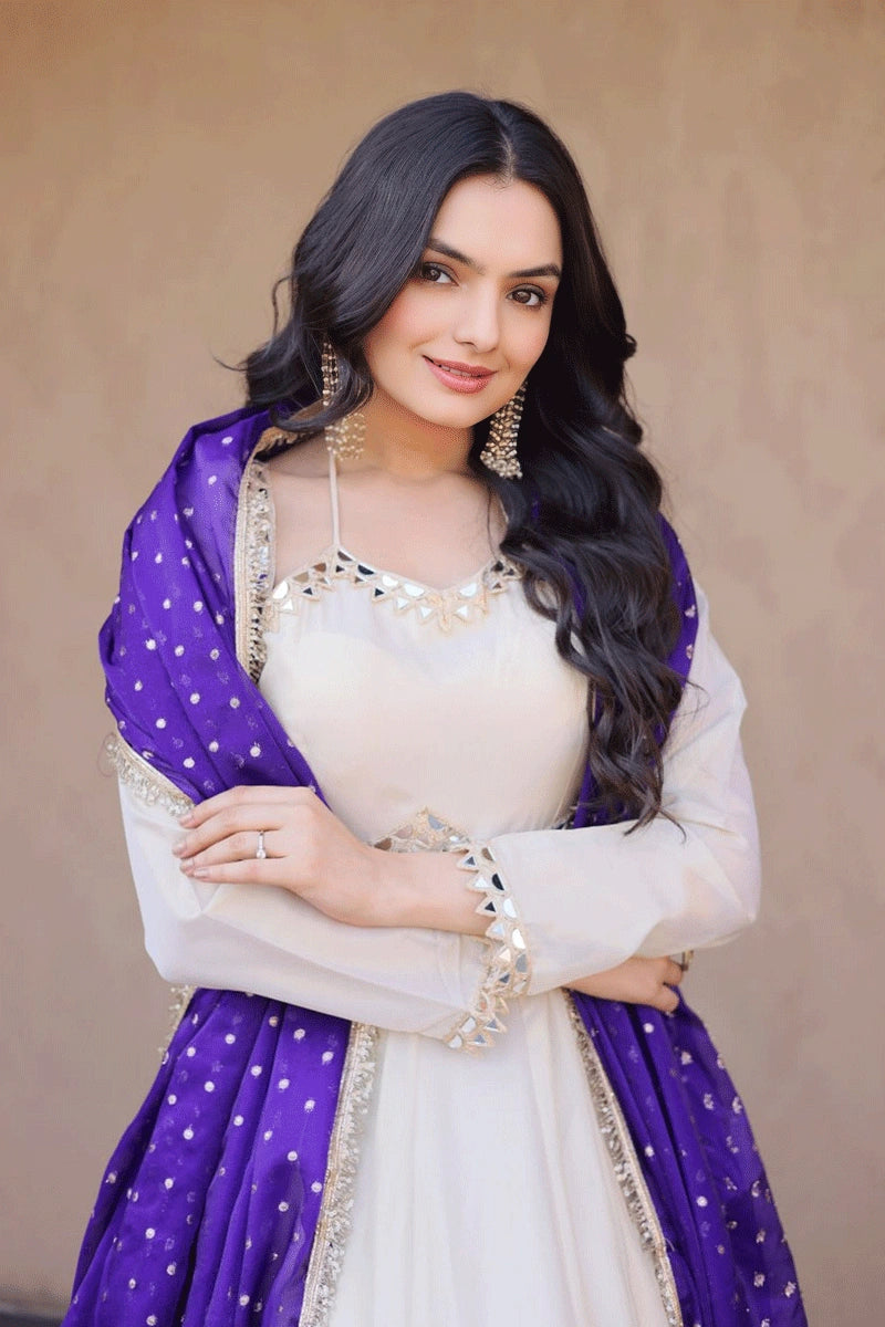 Designer Heavy Flair Long Anarkali Gown With Dupatta For Girl