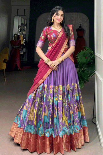 Kalamkari Dola Silk South Indian Half Saree For Women