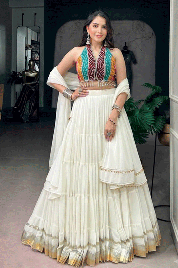 Traditional Real Mirror Work Bandhani print Lehenga Choli