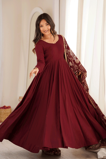 Wedding Function Special Maroon Color Anarkali Suit
