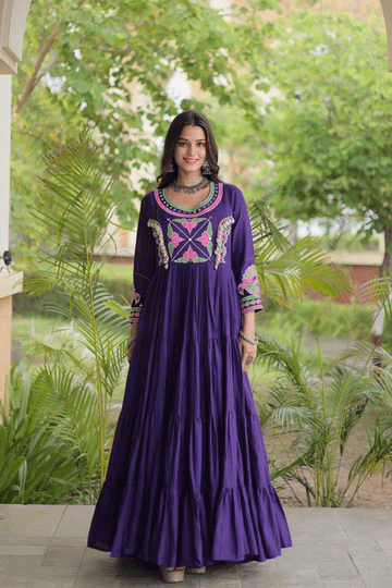 Navratri Special Real Mirror Work Gown For Garba