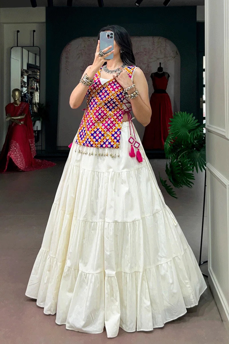 Ready To Wear Dandiya Night Special Gamthi Work Koti With Lehenga Choli