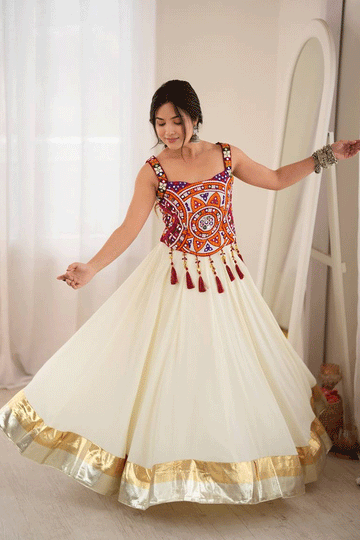 Fully Stitched Real Mirror Work Lehenga Choli For Dandiya