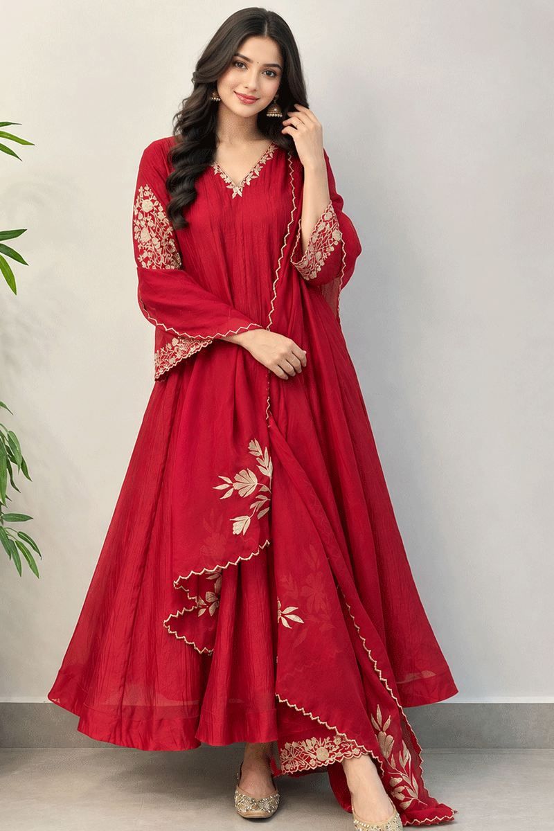 Designer Embroidery Work Anarkali Dress Suit For Diwali