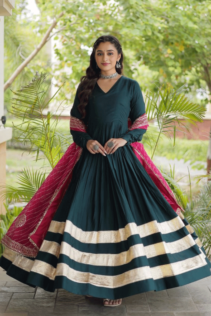 Diwali Special Firozi Color Anarkali Suit For Women