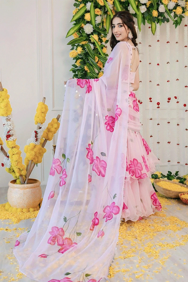 3 layer ruffle saree for wedding