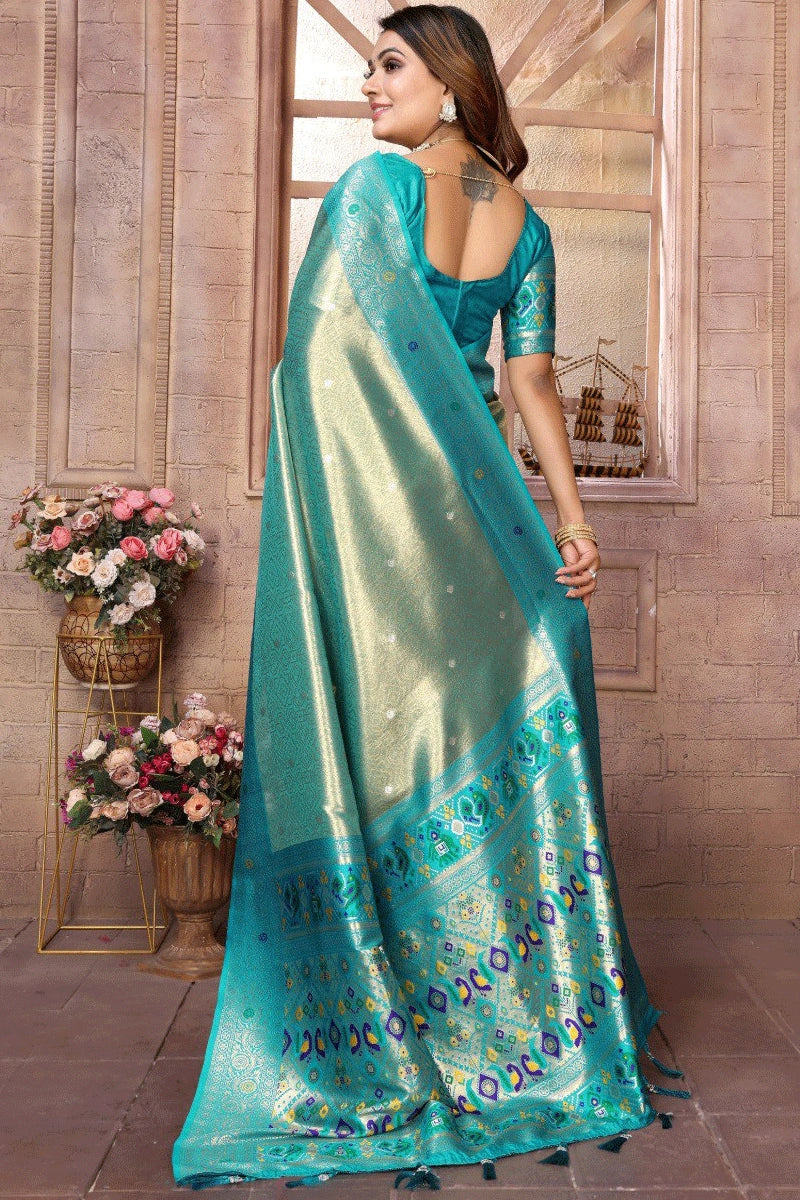 Firozi Color Paithani Saree For Wedding