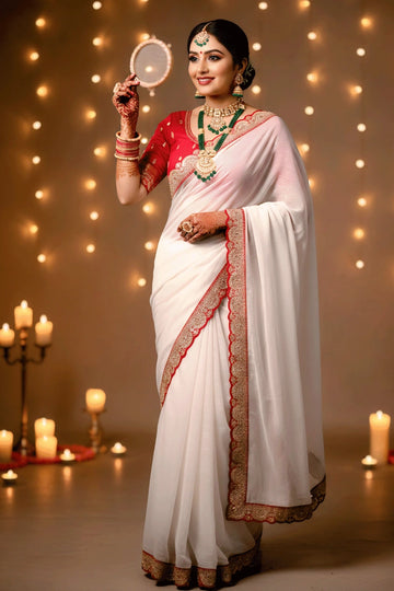 Karwa Chauth Special Sequence Embroidery Work Saree