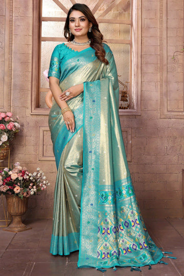 Firozi Color Paithani Saree For Wedding