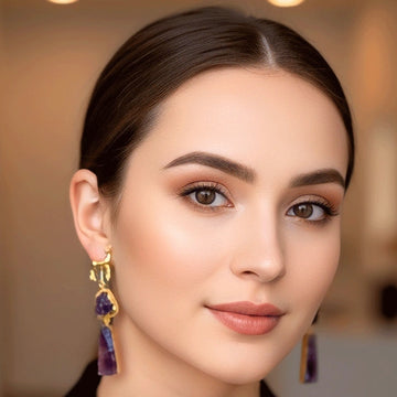 Beautiful Golden Deer Design Purple Earrings