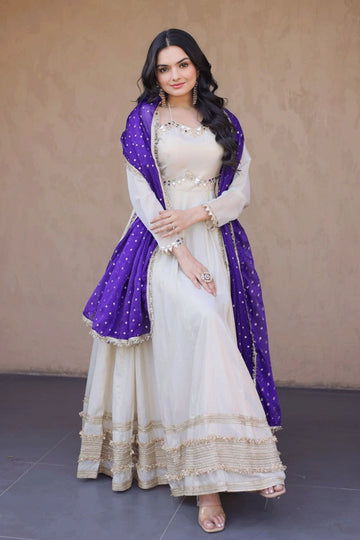 Designer Heavy Flair Long Anarkali Gown With Dupatta For Girl