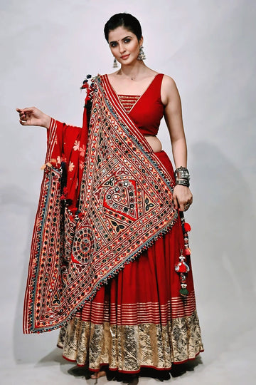 Navratri Special Red Color Lehenga Choli With Gamthi Work Dupatta