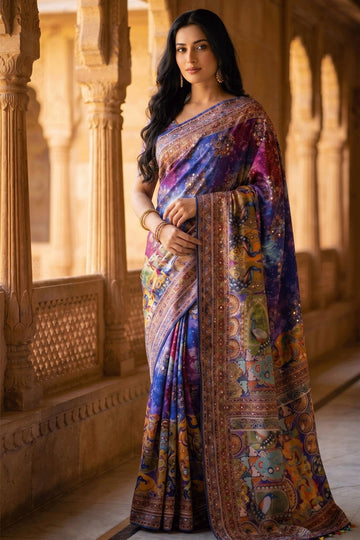 Trendy Real Mirror Work Silk Saree For Women