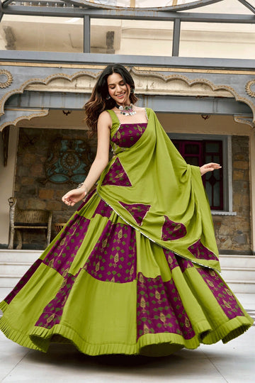 Fully Stitched Green Color Rayon Choli For Garba