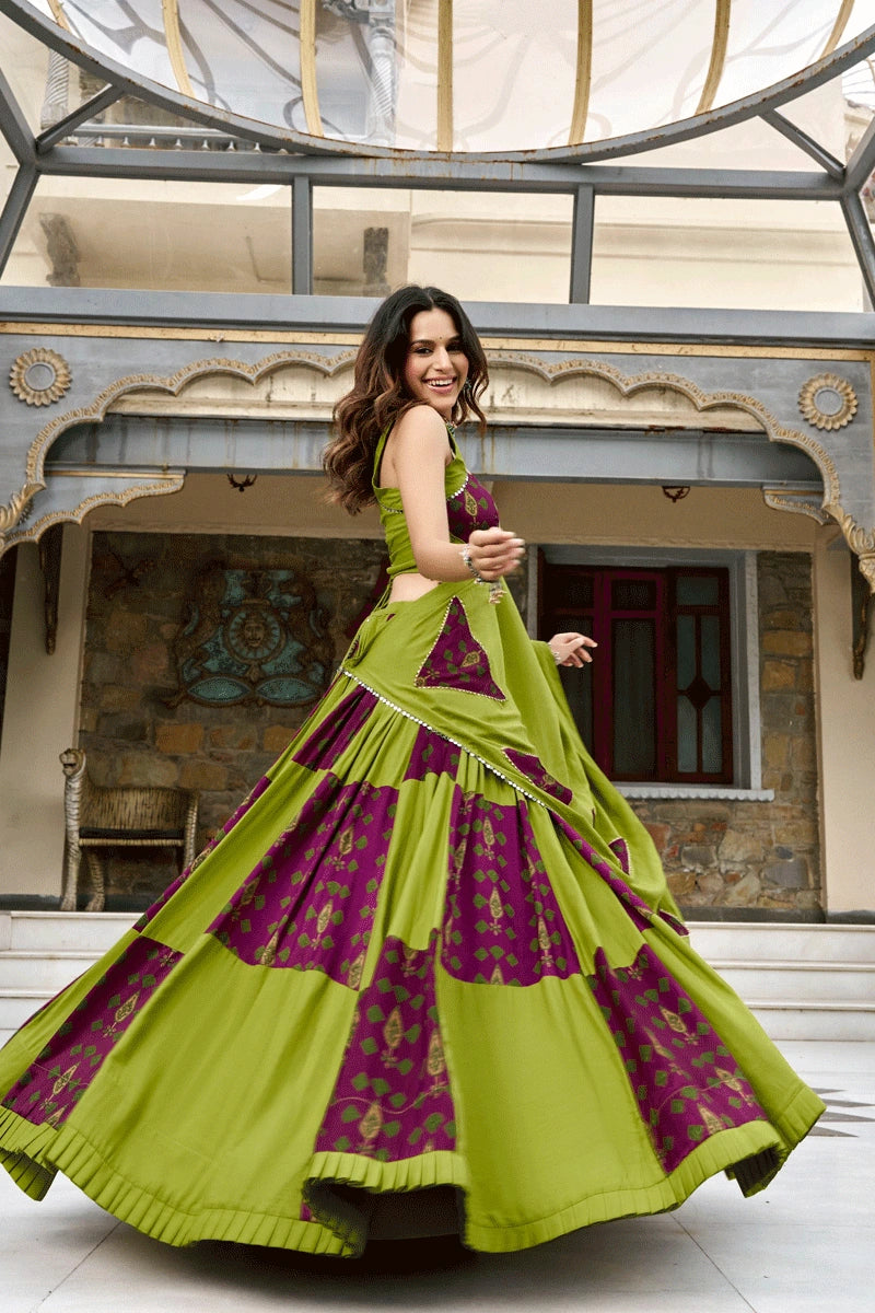 Fully Stitched Green Color Rayon Choli For Garba