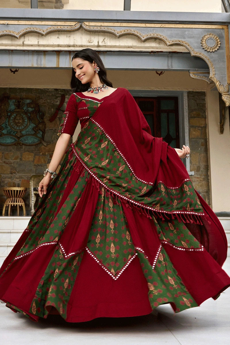 Ready To Wear Red Green Combination Chaniya Choli