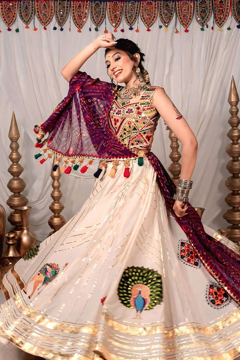 Traditional Bandhani Print With Gamthi Work Chaniya Choli For Navratri