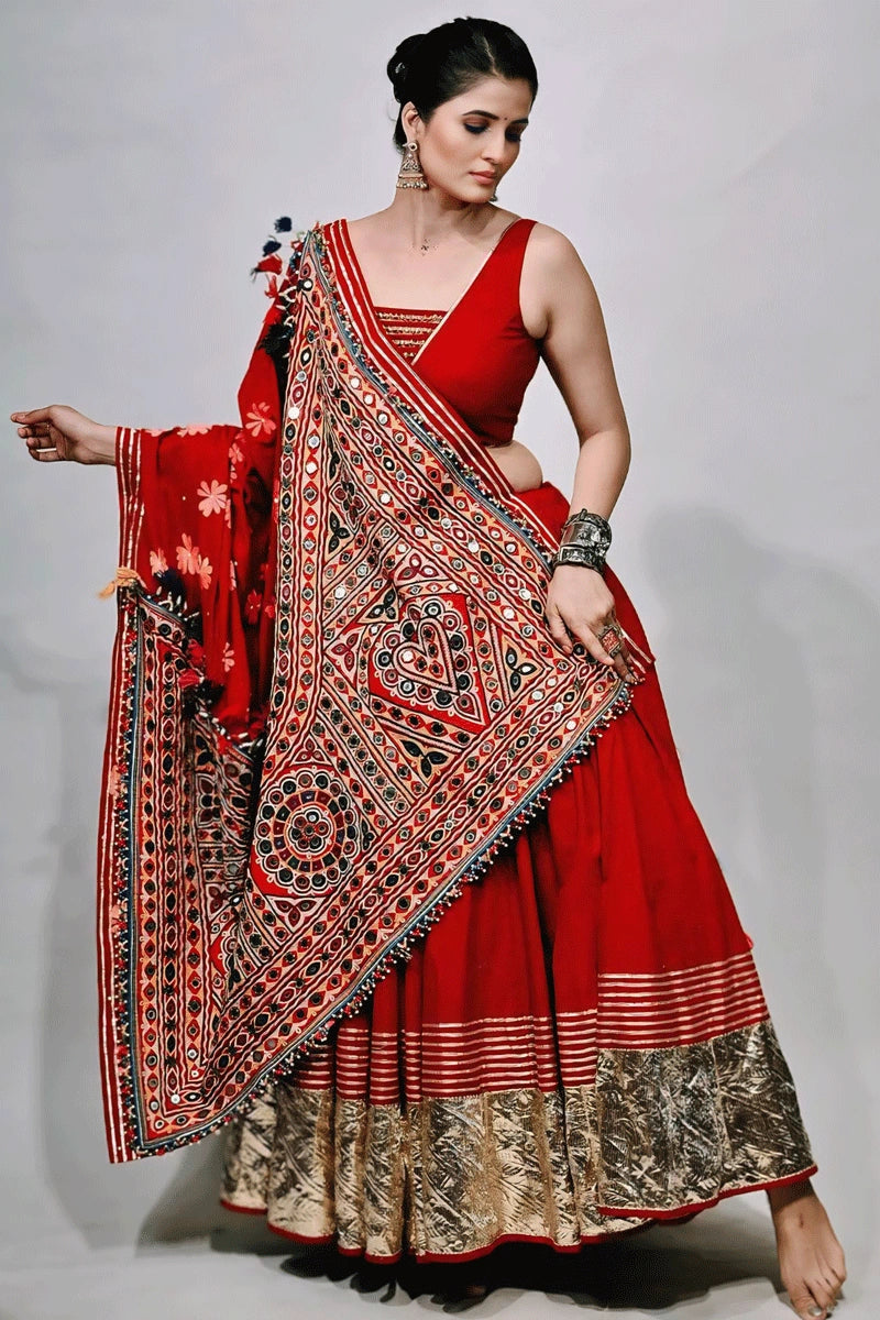 Navratri Special Red Color Lehenga Choli With Gamthi Work Dupatta